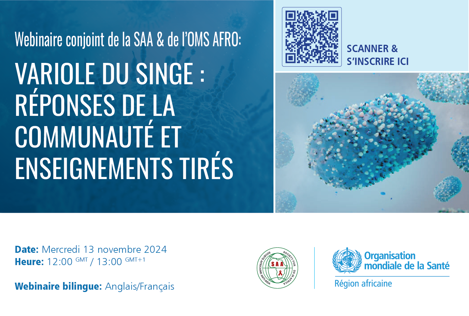 Webinaire conjoint de la SAA & de l’OMS AFRO: Variole du singe : Réponses de la communauté et enseignements tirés