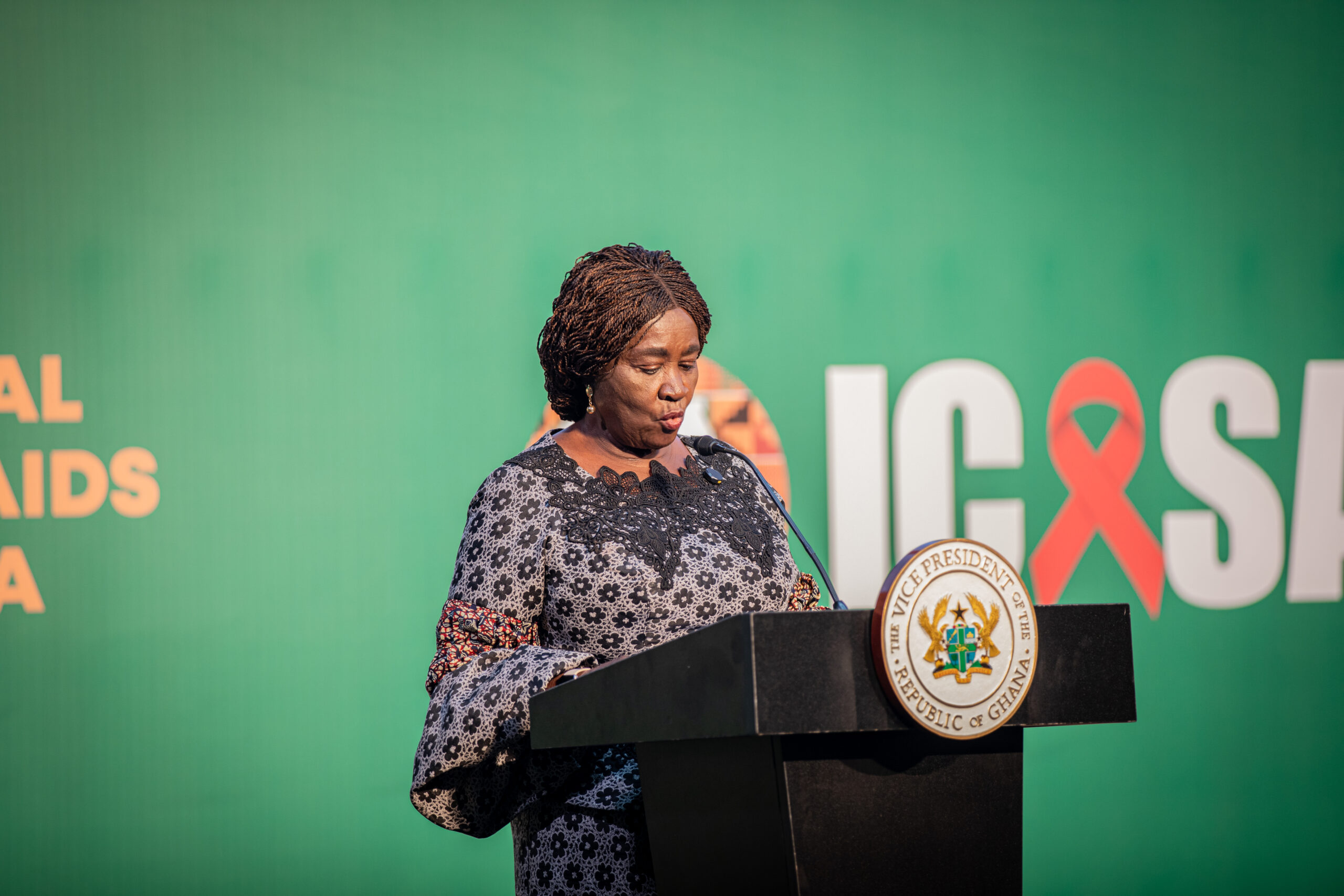 Prof. Jane Naana Opoku-Agyemang, Vice President of Ghana, addressing delegates during the opening ceremony of ICASA 2025 Ghana